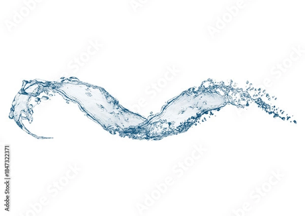 Fototapeta 白背景に抽象的な青い波と水しぶきの3dイラスト