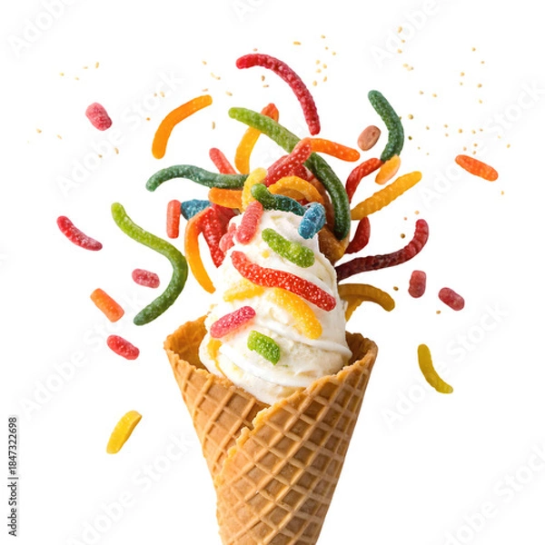 Obraz Exploding Candy Sprinkles Ice Cream Cone on transparent background