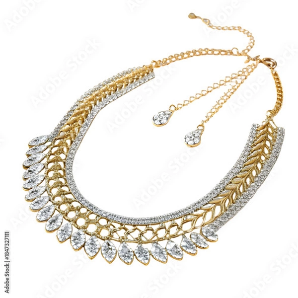 Obraz Luxury Gold Crystal Statement Necklace on transparent background