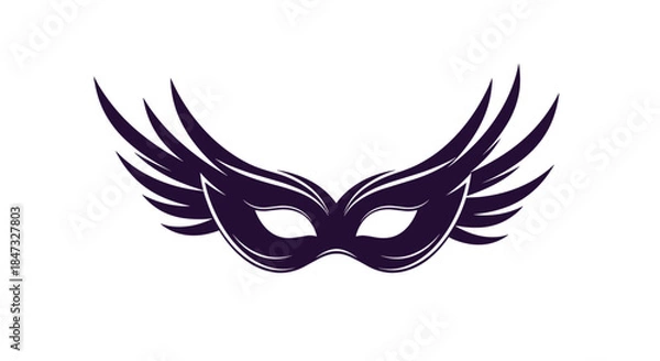 Fototapeta An elegant and mysterious masquerade mask with feathered wings, rendered in a dark purple brush stroke style for a carnival or party.