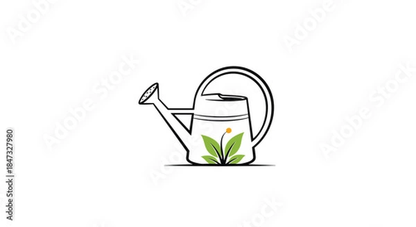 Fototapeta A simple and creative logo design of a watering can with a small plant and flower growing from its side, symbolizing nature and growth.