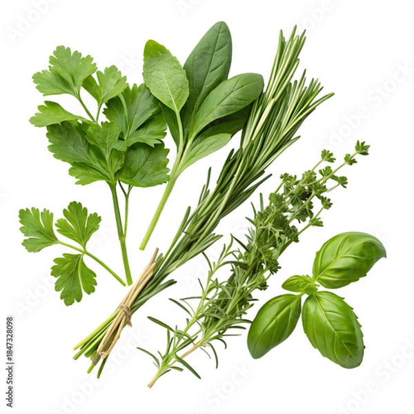 Obraz Fresh Herbs Assortment on transparent background
