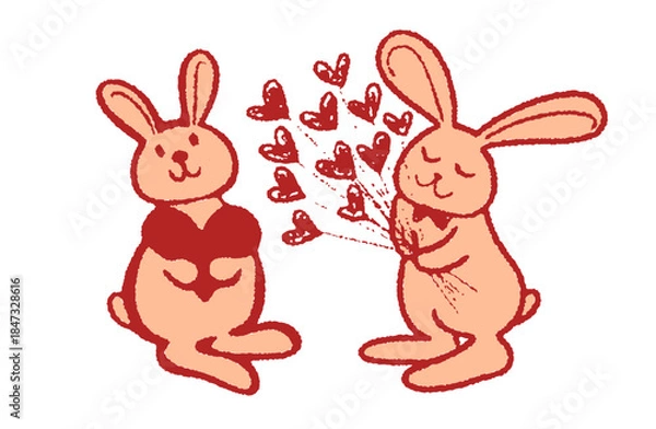 Obraz 手描きイラスト素材・告白ウサギと愛を受け取ったうさぎ（カラー）