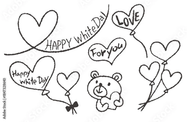 Obraz 手描きイラスト素材・ホワイトデーの線画セット
