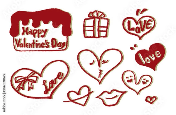 Obraz 手描きイラスト素材・バレンタインのセット（影付き）