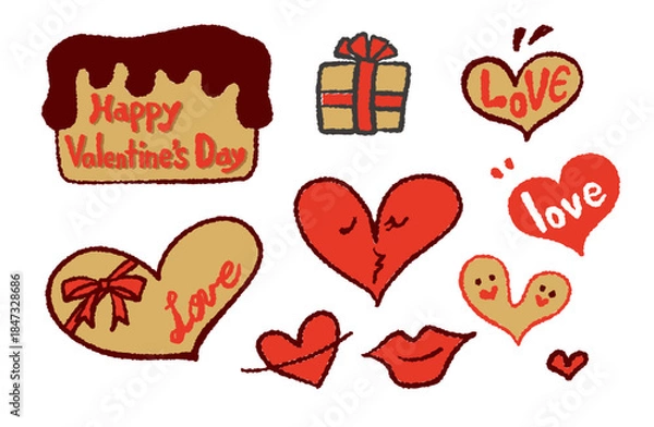 Obraz 手描きイラスト素材・バレンタインのセット（カラー）