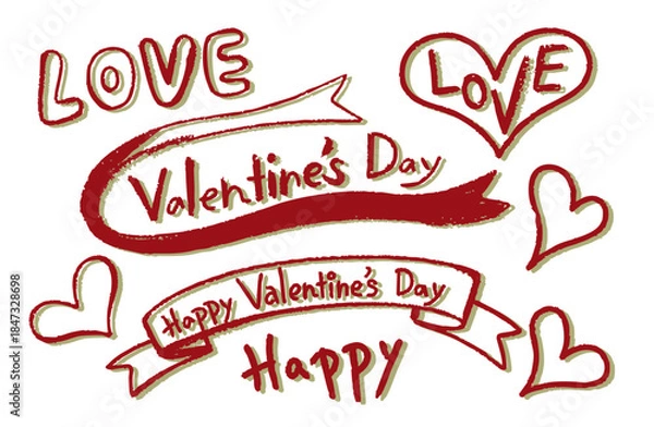 Obraz 手描き風イラスト素材セット・バレンタインデー（影付き）