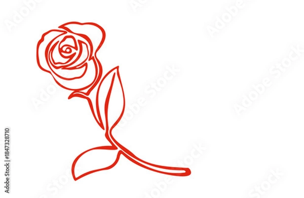 Obraz 手描きイラスト素材・一筆書きの一輪の赤い薔薇