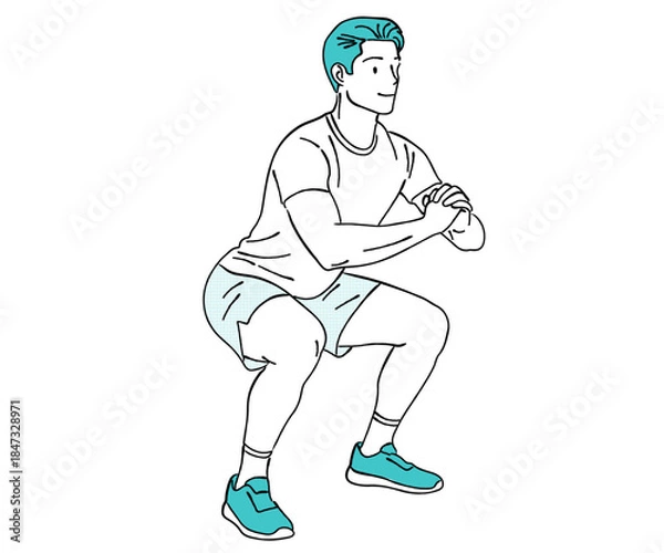 Obraz スクワット運動をする男性｜筋トレ・下半身・フィットネス・健康