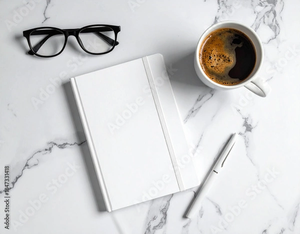 Obraz ジャーナリング用のノートとペン　瞑想　日記　白背景