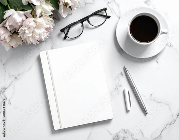 Obraz ジャーナリング用のノートとペン　瞑想　日記　白背景