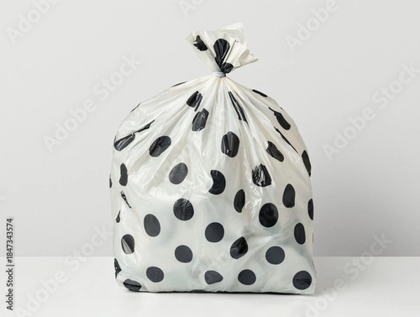 Obraz Polka Dot Plastic Garbage Bag on White Surface Against Plain Background