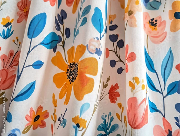 Obraz Floral Pattern Fabric with Colorful Blooms in Soft Lighting