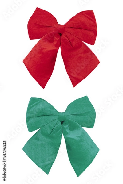 Obraz Red and green decorative bows isolated on transparent background