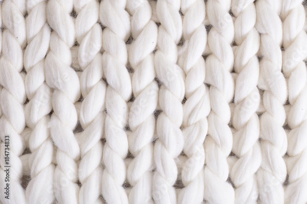 Obraz white plaid big knit. texture pigtail knitted blanket