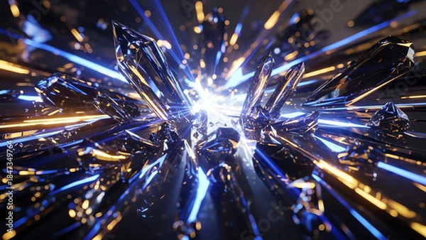 Obraz Crystal Shards in Blue and Gold Light