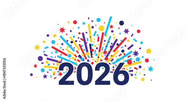 Obraz Confeti new year 2026 illustration in white background