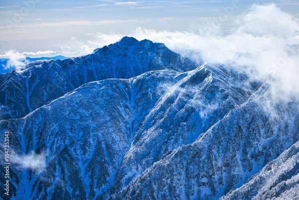 Fototapeta 冠雪の中央アルプスの空木岳
