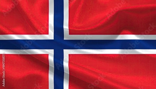 Fototapeta A waving flag with a red field, blue cross, and white trim