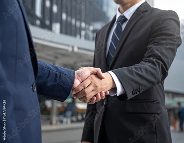 Obraz 握手を交わすビジネスマン　協力　挨拶　交渉成立　ビジネスパートナー
