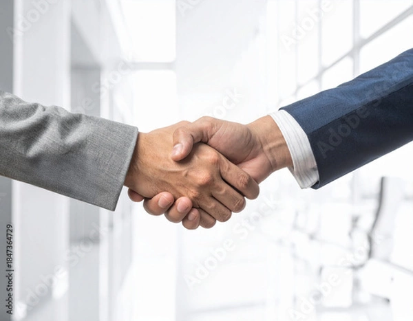Obraz 握手を交わすビジネスマン　協力　挨拶　交渉成立　ビジネスパートナー　白背景