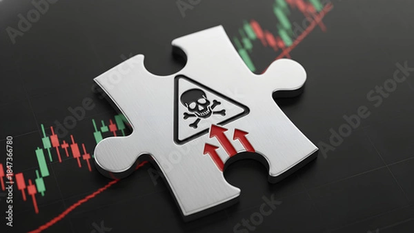 Obraz Toxic investment risk concept with financial chart and danger symbol representing volatile market threats and unpredictable economic hazards
