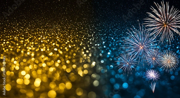 Obraz Vibrant fireworks display against dark background