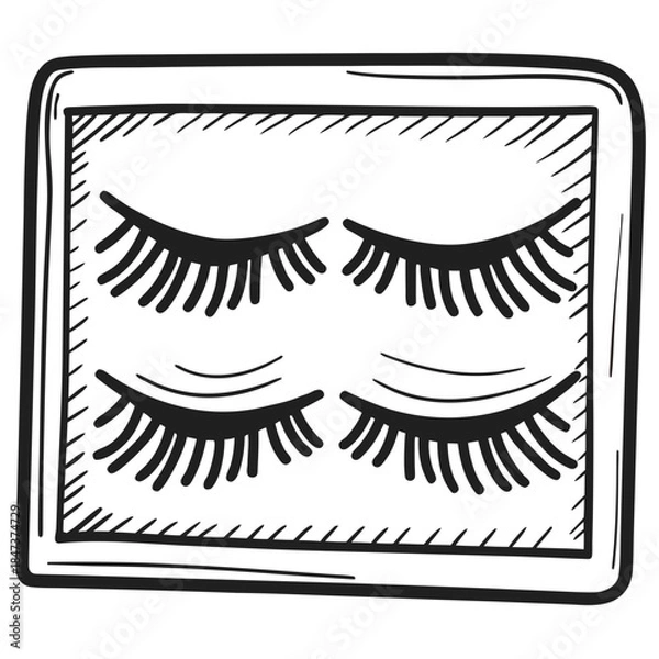 Obraz Eyelash display in a rectangular case with black line art design  