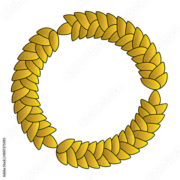 Fototapeta Gold Circle spikelets wreath isolated on a white background