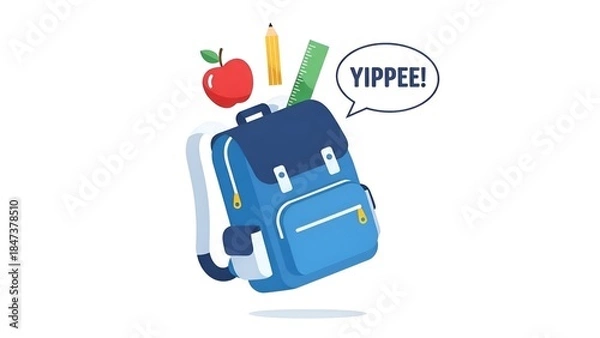 Obraz Back to School Backpack Apple, Pencil, Ruler, Yippee! Illustration