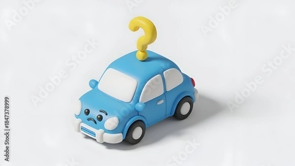 Obraz Car Problem Concept Sad Blue Car with Question Mark