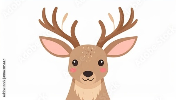 Fototapeta Adorable cartoon deer with large antlers and rosy cheeks.