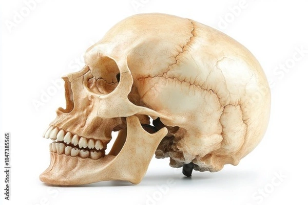 Fototapeta Detailed anatomical model of a human skull, showcasing intricate bone structure and surface textures