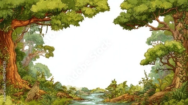 Obraz Forest-themed greeting frame vector isolated on white background