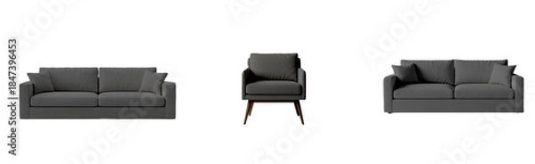 Obraz Gray Modern Sofa Set Isolated on White Background