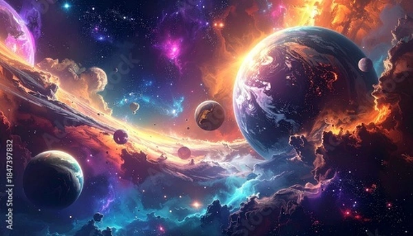 Obraz Abstract planets and space background