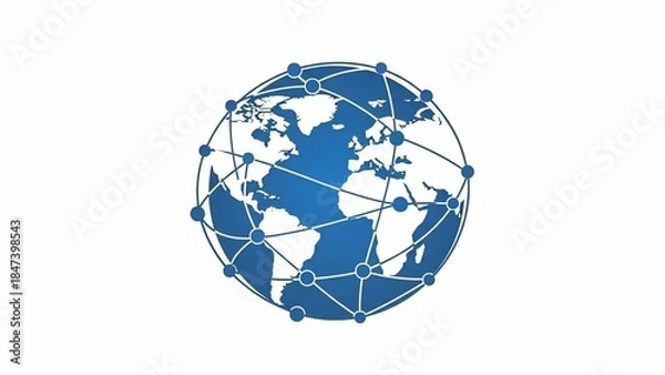 Obraz Interconnected blue globe with a digital network symbolizing global communication technology and data transfer isolated on white background
