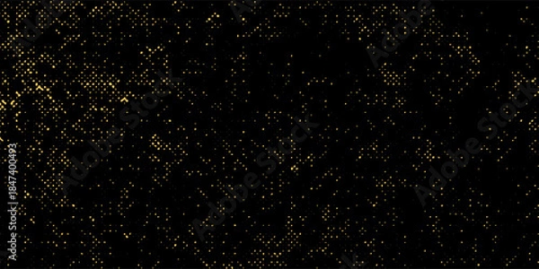 Obraz Vector halftone gold dots gradient diagonal tilt on black.