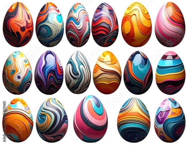 Obraz Twenty eggs with swirling vibrant patterns, Easter art