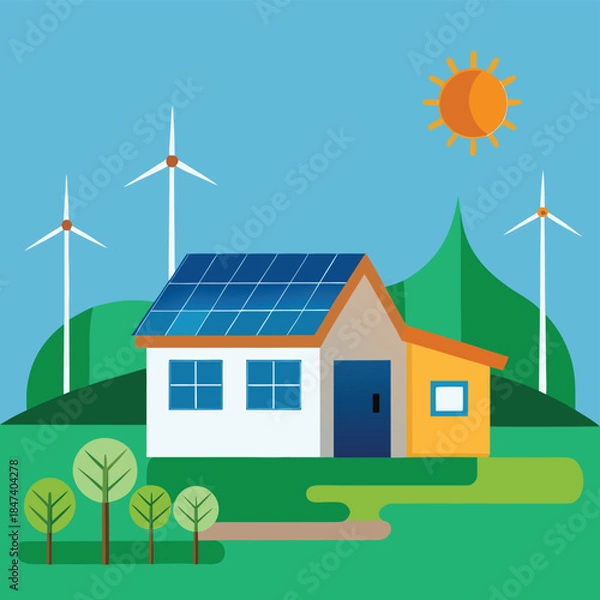 Obraz wind turbine and solar panels