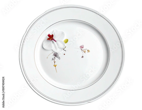 Obraz Pristine white plate adorned with delicate orchid blooms