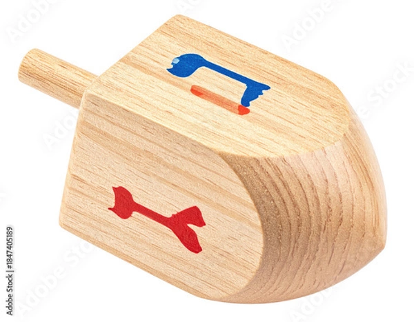 Obraz Close-up of a wooden dreidel with Hebrew letters, isolated on a white background