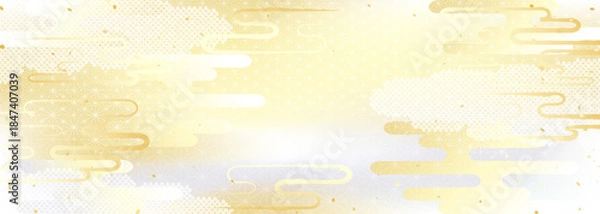 Obraz 日本の伝統模様を組み合わせた華やかな金銀の背景イラスト