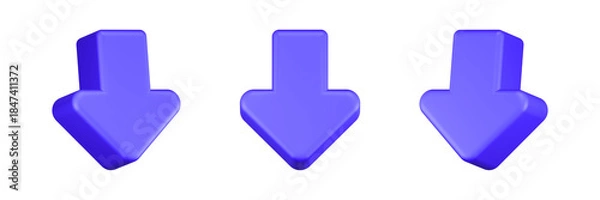 Obraz down arrow 3d rendering icon blue color