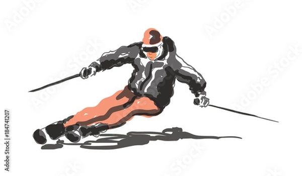 Obraz     Ski concept with sketched skier - vector 