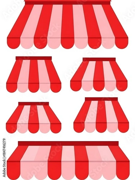 Fototapeta Red and Pink Striped Awnings on White Background