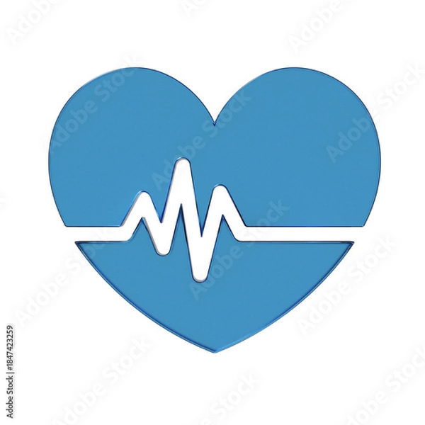 Obraz 心電図の模様のハートのフラットなアイコンの3Dイラスト。透明感のある青いグラスモーフィズムなマーク2。ビジネスやUIに適した透明感のあるアイコン