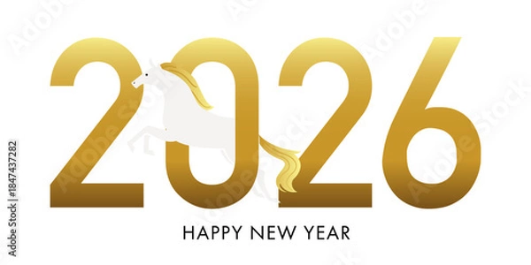 Obraz 2026の文字と馬のロゴ。ベクターイラスト。