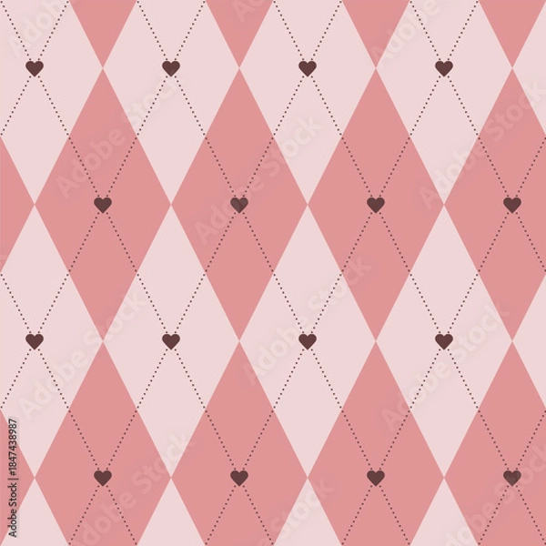 Obraz Argyle Hearts Dotted Lines pattern