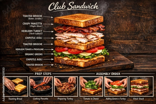Obraz Gourmet Club Sandwich Deconstructed with Prep Steps